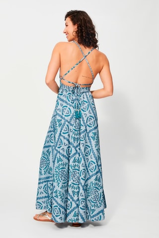 Robe longue - Gris clair et turquoise