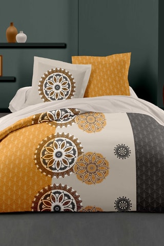 Parure de couette en coton 57 fils/cm² Yucatan - Moutarde et beige