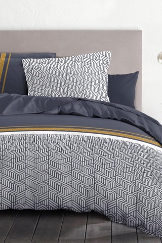 Parure de couette en coton 57 fils/cm² Tilt - Bleu marine et blanc