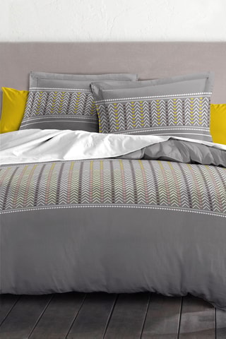 Parure de couette en coton 57 fils/cm² Nat - Gris et jaune