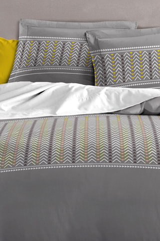 Parure de couette en coton 57 fils/cm² Nat - Gris et jaune