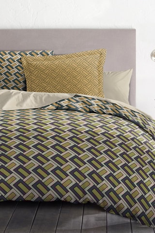 Parure de couette en coton 57 fils/cm² Mineria - Ocre et bleu