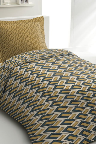Parure de couette en coton 57 fils/cm² Mineria - Ocre et bleu