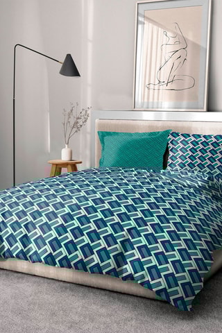 Parure de couette en coton 57 fils/cm² Mineria - Vert et bleu