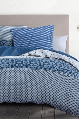 Parure de couette en coton 57 fils/cm² Nuit Berbère - Bleu et blanc