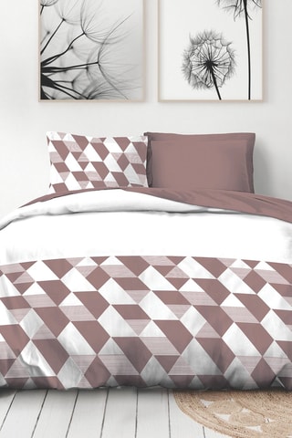 Parure de couette en coton 57 fils/cm² Hexagone - Vieux rose et blanc