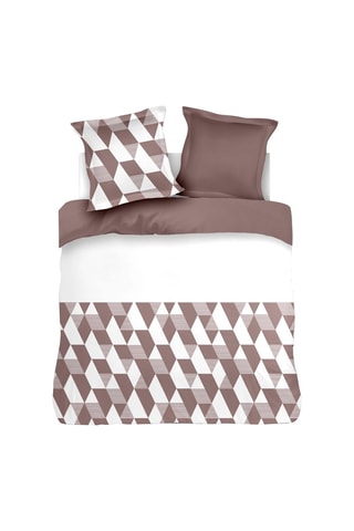 Parure de couette en coton 57 fils/cm² Hexagone - Vieux rose et blanc