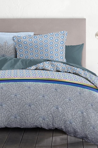 Parure de couette en coton 57 fils/cm² Louxor - Bleu et blanc