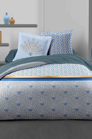 Parure de couette en coton 57 fils/cm² Louxor - Bleu et blanc