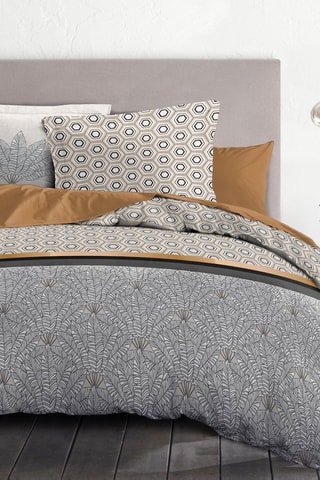 Parure de couette en coton 57 fils/cm² Louxor - Ocre et blanc