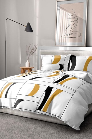 Parure de couette en coton 57 fils/cm² Atoll - Blanc et moutarde