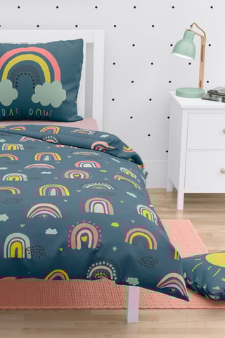Parure de couette en coton 57 fils/cm² Rainbow night -  
Vert et rose