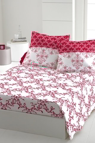 Parure de couette en coton 57 fils/cm² Frise - Bordeaux et blanc