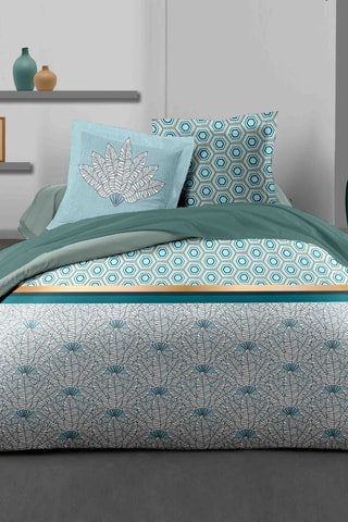Parure de couette en coton 57 fils/cm² Louxor - Vert et blanc