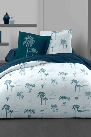 Parure de couette en coton 57 fils/cm² Tinghir - Bleu pastel et bleu canard