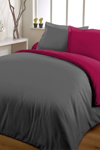 Parure de couette en coton 57 fils/cm² - Gris foncé et fuchsia