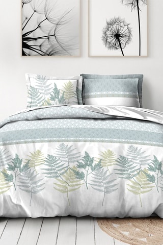Parure de couette en percale de coton 80 fils/cm² La Marquise - Vert d'eau et blanc