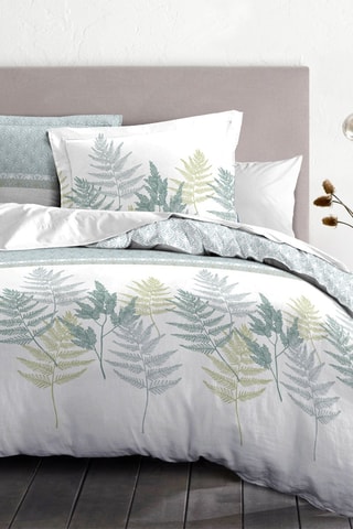 Parure de couette en percale de coton 80 fils/cm² La Marquise - Vert d'eau et blanc