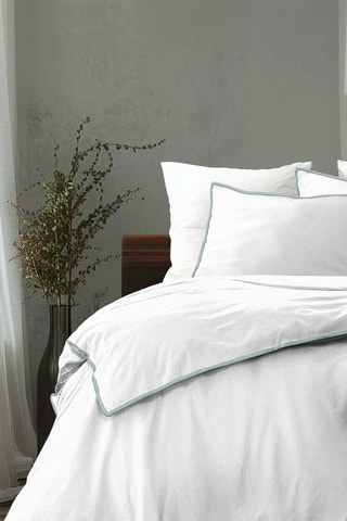 Parure de couette en percale de coton 80 fils/cm² La Tzigane - Blanc et vert d'eau
