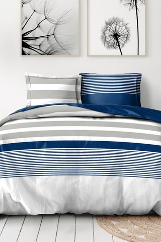 Parure de couette en percale de coton 80 fils/cm² La Courtisane - Bleu marine et gris