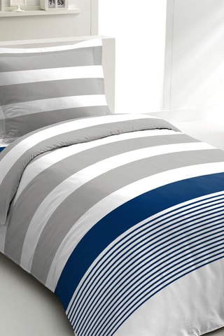 Parure de couette en percale de coton 80 fils/cm² La Courtisane - Bleu marine et gris
