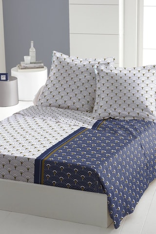 Parure de draps en coton 57 fils/m² - Bleu et blanc