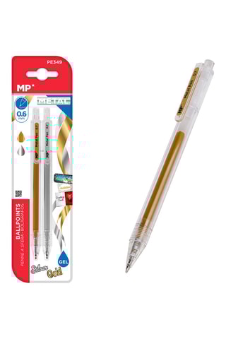2 Balpennen - Goudkleurig en zilverkleurige inkt.