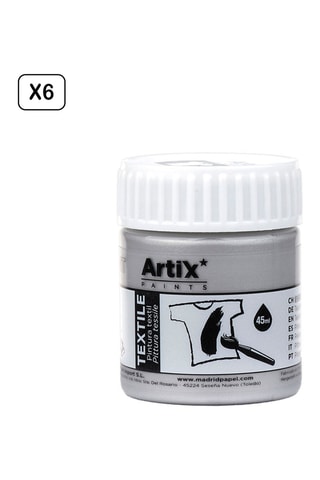 6 Potjes Textielverf - 6 x 45 ml - Zilverkleurig
