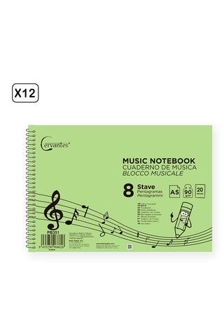 12 Muziekschriften- 20 Vellen - Groen - 210 x 148 mm