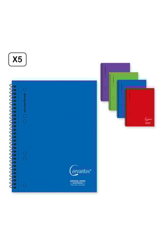 5 Spiraalschriften - 120 Vellen - Blauw en Rood - 21 x 14,8 cm