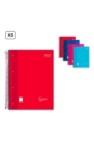 5 Ruitschriften met Spiraal - 120 Vellen - Rood en Blauw - 14,80 x 21 x 2 cm
