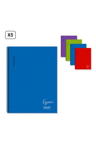 5 Spiraalschriften - 120 Vellen - Blauw en Rood - 29, 7 x 21 cm