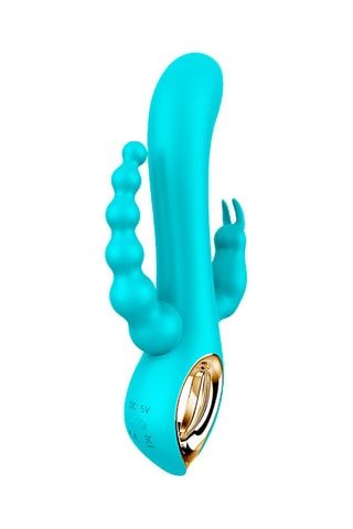 Vibromasseur triple stimulation waterproof - Bleu et doré - 21,5 cm