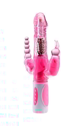 Vibromasseur triple stimulation - Rose et blanc - 22,5 cm