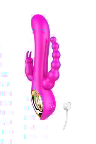 Vibromasseur triple stimulation waterproof - Violet et doré - 7 à 21,5 cm