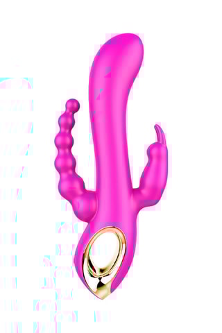 Vibromasseur triple stimulation waterproof - Violet et doré - 7 à 21,5 cm