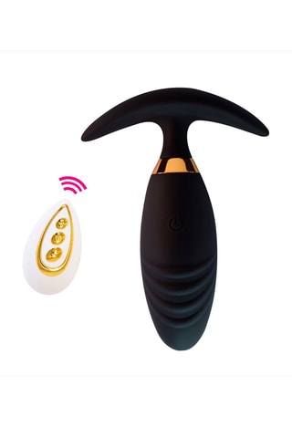 Plug anal vibrant télécommandé - Noir et doré - 13,4 cm