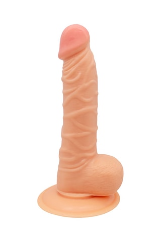 Godemiché ventouse avec testicules - 
Beige - 19 cm
