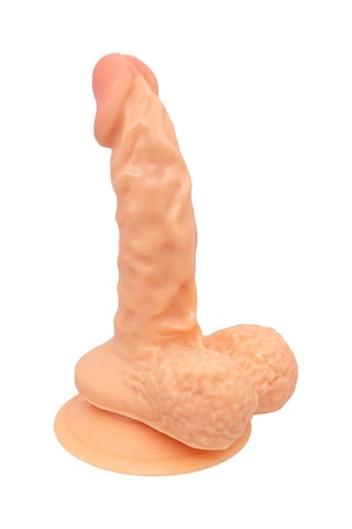 Godemiché ventouse avec testicules - 
Beige - 16 cm