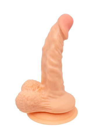 Godemiché ventouse avec testicules - 
Beige - 16 cm