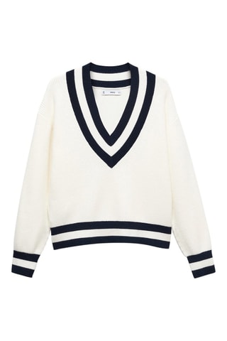 Pull-over à col en V contrastant - Brut