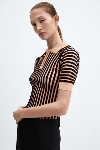 Pull-over rayures col polo - Marron