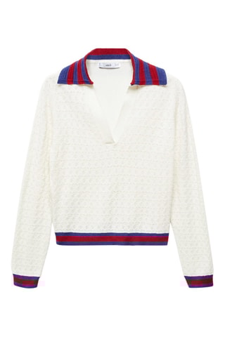 Pull-over maille col polo - Blanc cassé