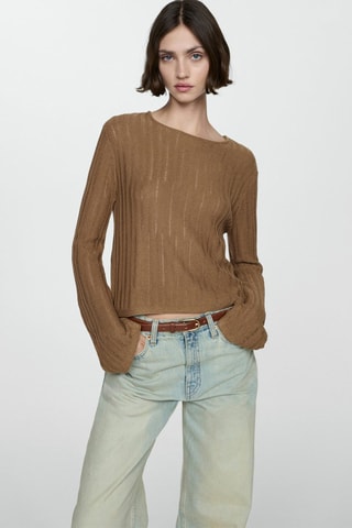 Pull-over maille lâche manches cloche - Marron