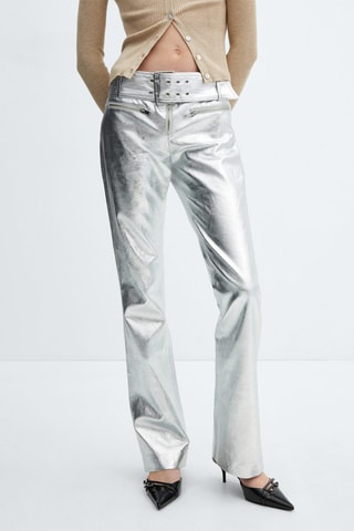 Pantalon métallisé ceinture - Argenté