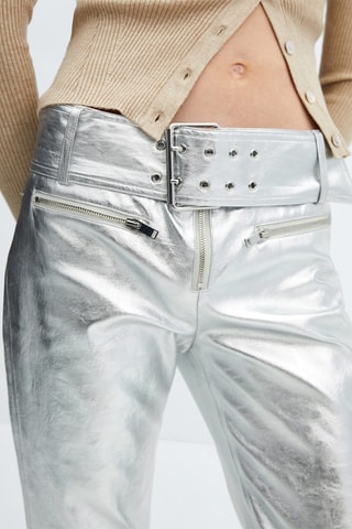Pantalon métallisé ceinture - Argenté