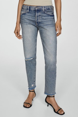 Jean girlfriend taille basse déchiré - Bleu vintage