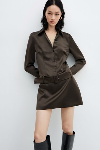 Robe satinée ceinture - Kaki
