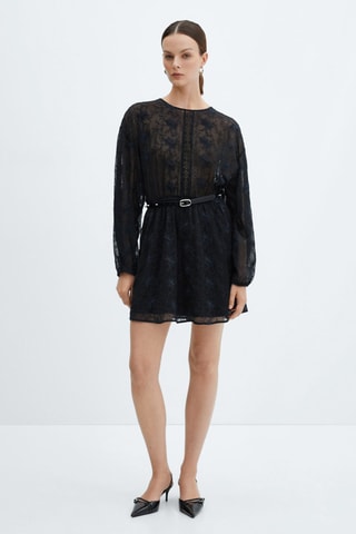 Robe brodée manches bouffantes - Noir