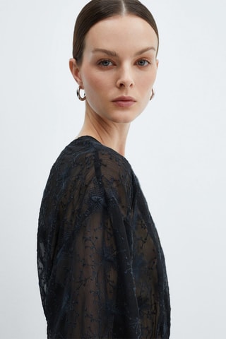 Robe brodée manches bouffantes - Noir